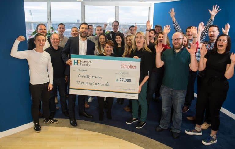 Horwich Farrelly raises £27,000 for Shelter