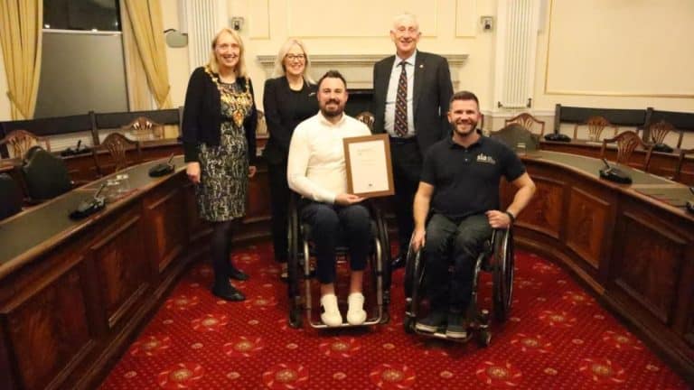 Manchester Bomb Survivor Martin Hibbert presented with the Prime Minister’s Points of Light Award.