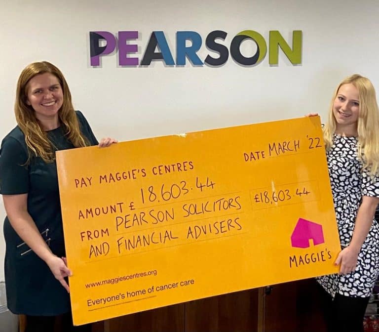 Oldham law firm Pearson Solicitors and Financial Advisers have collected an amazing £18,603.44 for Maggie’s Cancer Care