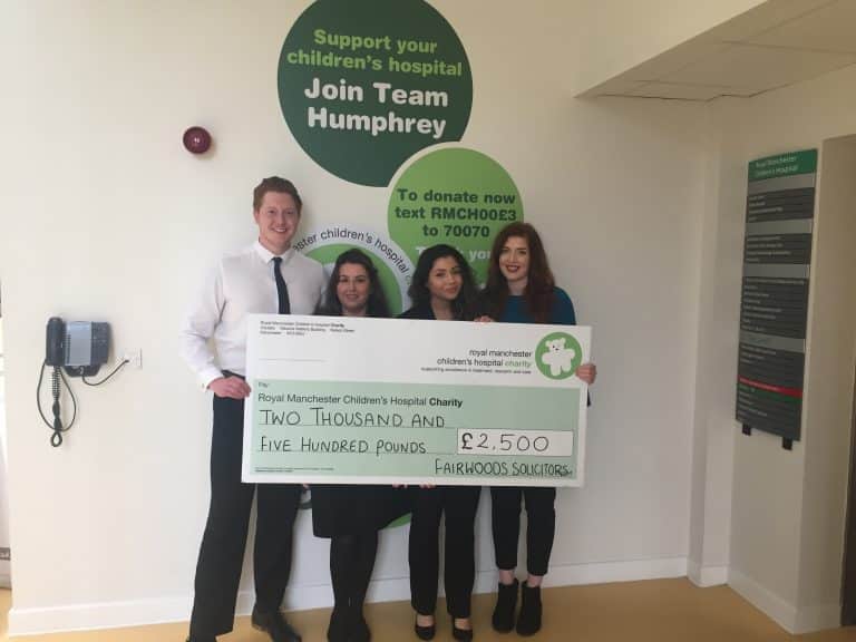 Fairwoods Solicitors raises £2,500 for Royal Manchester Children’s Hospital